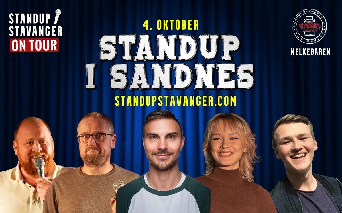 Plakat som viser Standup i Bryne og 5 komikere