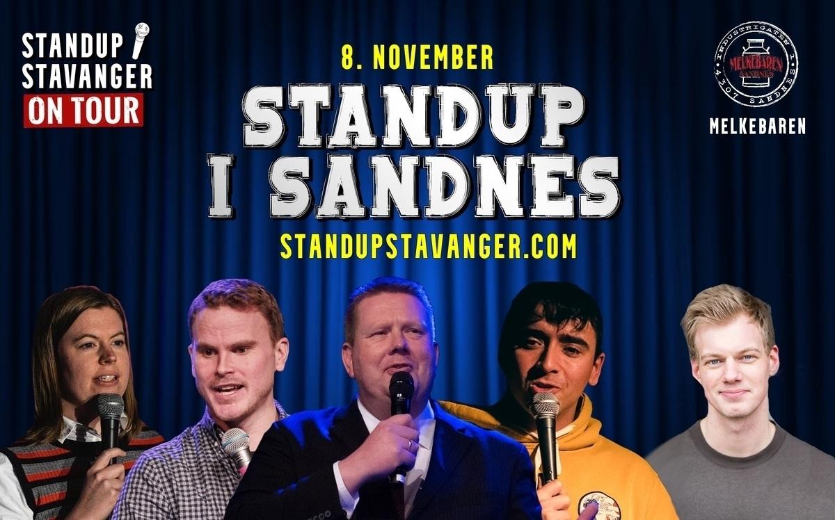 Plakat som viser Standup i Bryne og 5 komikere