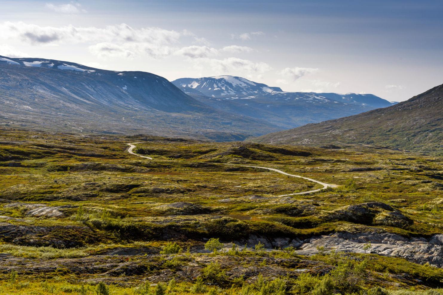 Aursjøvegen slynger seg gjennom høyfjellet.